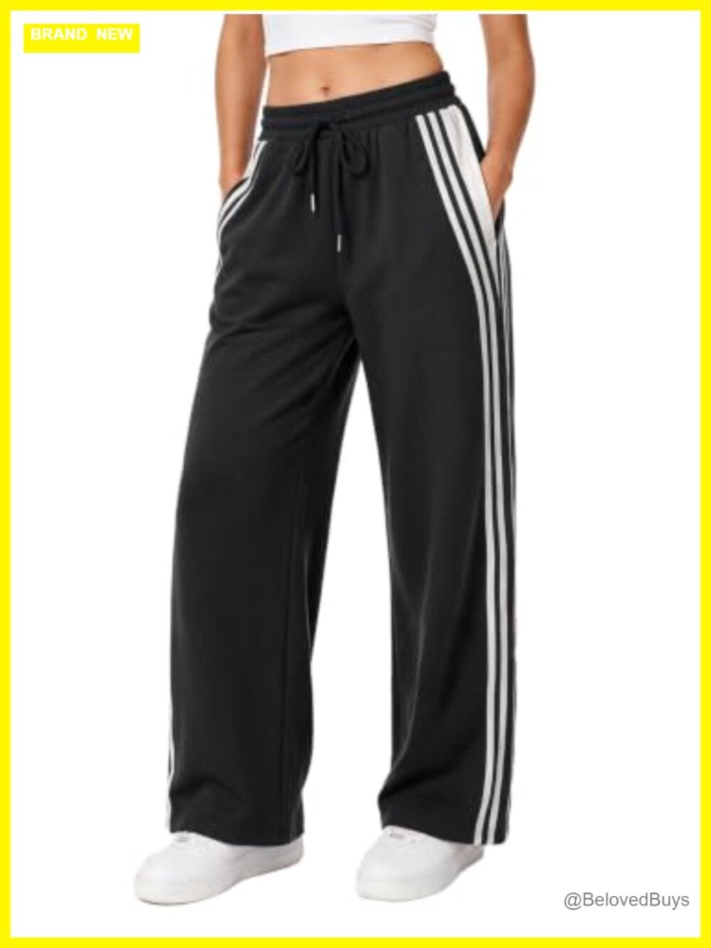Wide Leg Striped Sweatpants High Rise Drawstring Pockets Active